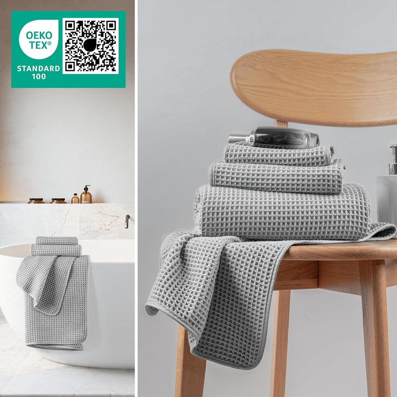 MICROFI New Microfiber Waffle Bath Towels, 3 Pieces, Oversized, Soft, Absorbent, Fast Drying, Lint Free, Includes Bath, Face and Hand Towels (Silver) - Image 4